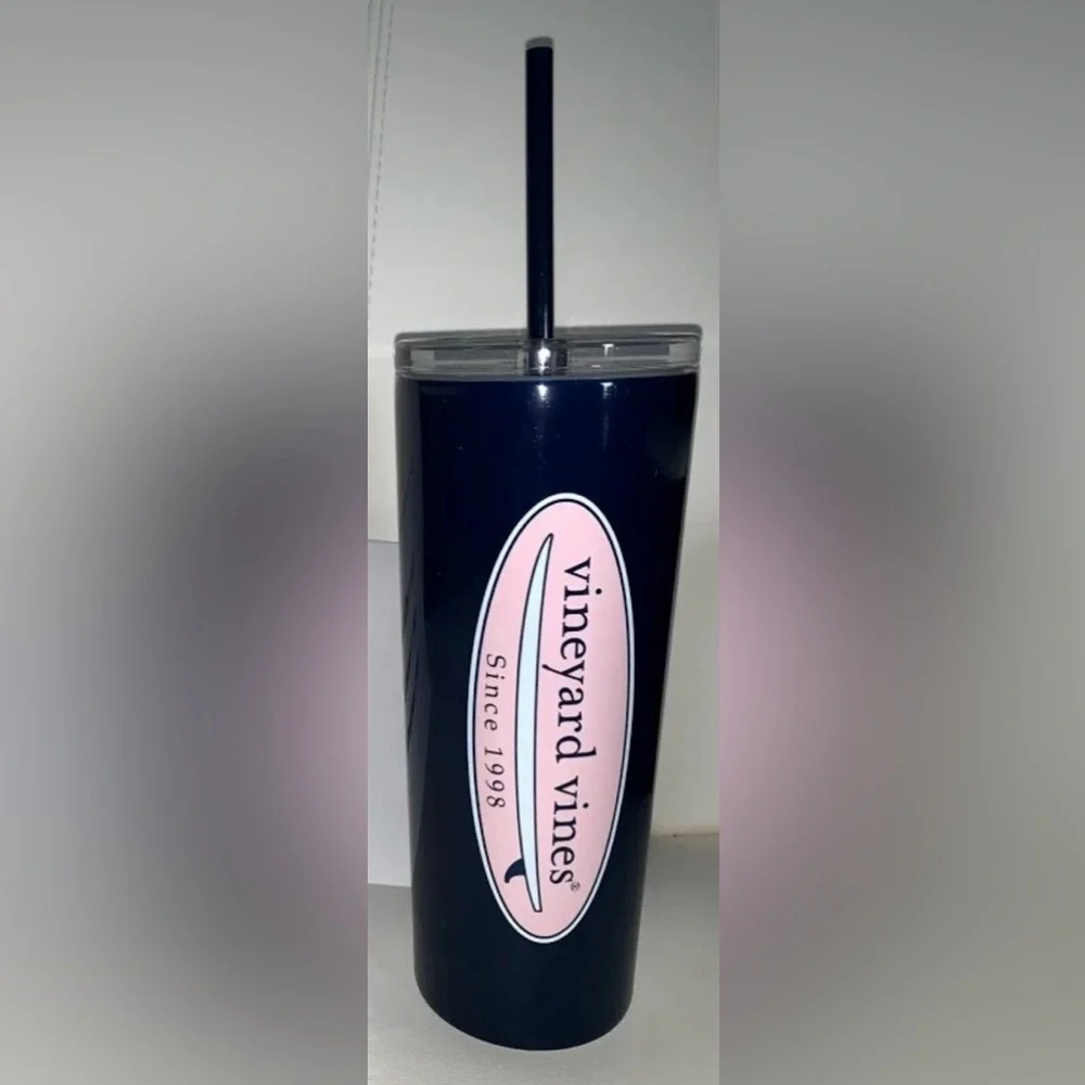 NEW Vineyard Vines for Target Navy with Pink Logo Surfboard Lidded Tumbler